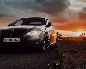 Preview wallpaper bmw, car, front view, headlights, glow, black