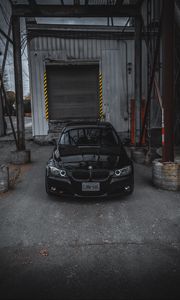 Preview wallpaper bmw, car, front view, black, garage