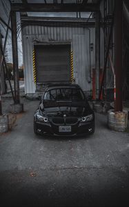 Preview wallpaper bmw, car, front view, black, garage