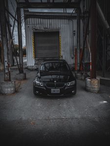 Preview wallpaper bmw, car, front view, black, garage