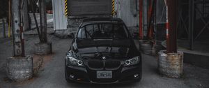 Preview wallpaper bmw, car, front view, black, garage