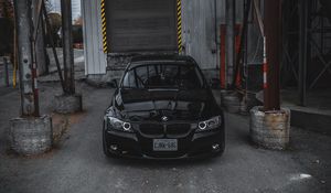 Preview wallpaper bmw, car, front view, black, garage