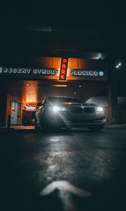 Preview wallpaper bmw, car, gray, headlights, light, night