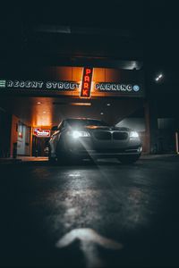 Preview wallpaper bmw, car, gray, headlights, light, night