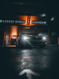 Preview wallpaper bmw, car, gray, headlights, light, night