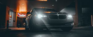 Preview wallpaper bmw, car, gray, headlights, light, night