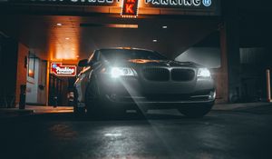 Preview wallpaper bmw, car, gray, headlights, light, night