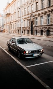 Preview wallpaper bmw, car, gray, road, city