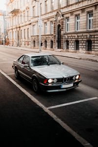 Preview wallpaper bmw, car, gray, road, city