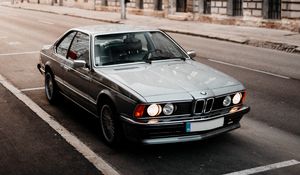 Preview wallpaper bmw, car, gray, road, city