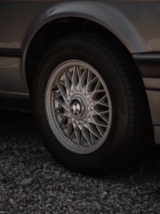 Preview wallpaper bmw, car, gray, wheel, drives