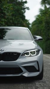 Preview wallpaper bmw, car, gray, road, front view