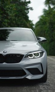 Preview wallpaper bmw, car, gray, road, front view