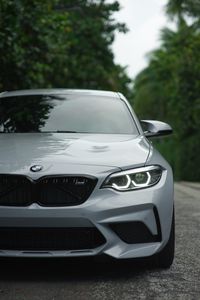 Preview wallpaper bmw, car, gray, road, front view