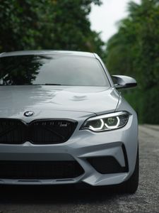 Preview wallpaper bmw, car, gray, road, front view