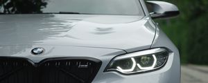 Preview wallpaper bmw, car, gray, road, front view