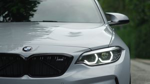 Preview wallpaper bmw, car, gray, road, front view