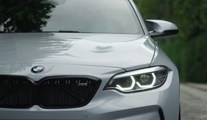 Preview wallpaper bmw, car, gray, road, front view