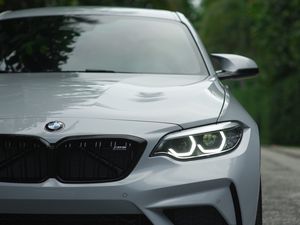 Preview wallpaper bmw, car, gray, road, front view