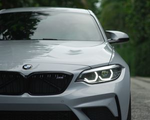 Preview wallpaper bmw, car, gray, road, front view