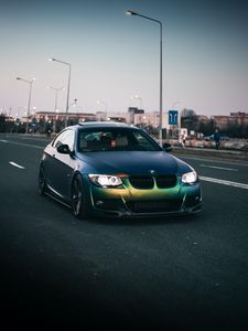 Preview wallpaper bmw, car, green, road