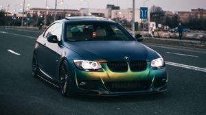 Preview wallpaper bmw, car, green, road