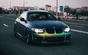 Preview wallpaper bmw, car, green, road