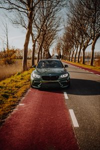 Preview wallpaper bmw, car, green, trees, road