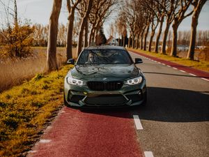 Preview wallpaper bmw, car, green, trees, road