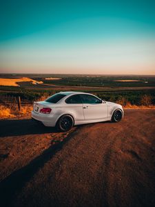 Preview wallpaper bmw, car, side view, white, field