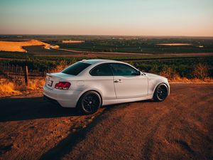 Preview wallpaper bmw, car, side view, white, field