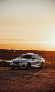 Preview wallpaper bmw, car, side view, gray, sunset