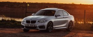 Preview wallpaper bmw, car, side view, gray, sunset