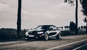 Preview wallpaper bmw, car, spoiler, black, road