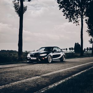 Preview wallpaper bmw, car, spoiler, black, road