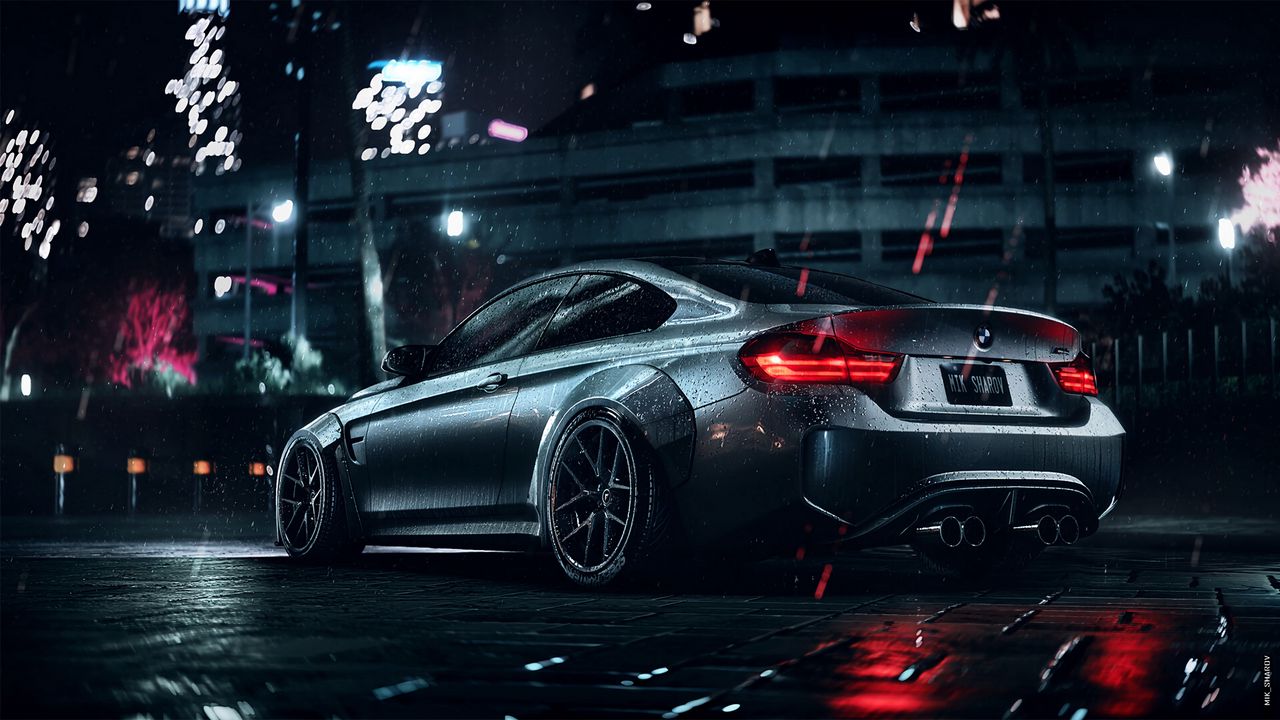 Wallpaper bmw, car, sports, coupe, gray, metallic, wet, night