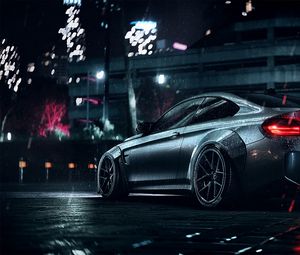 Preview wallpaper bmw, car, sports, coupe, gray, metallic, wet, night