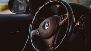 Preview wallpaper bmw, car, steering wheel, black