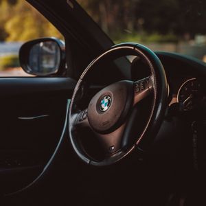 Preview wallpaper bmw, car, steering wheel, black