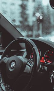 Preview wallpaper bmw, car, steering wheel, speedometer