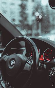 Preview wallpaper bmw, car, steering wheel, speedometer