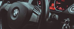 Preview wallpaper bmw, car, steering wheel, speedometer