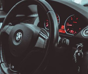 Preview wallpaper bmw, car, steering wheel, speedometer