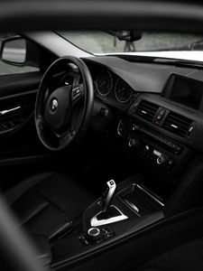 Preview wallpaper bmw, car, steering wheel, seat, salon, black