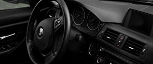 Preview wallpaper bmw, car, steering wheel, seat, salon, black