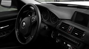 Preview wallpaper bmw, car, steering wheel, seat, salon, black