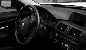 Preview wallpaper bmw, car, steering wheel, seat, salon, black