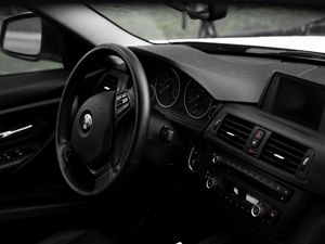 Preview wallpaper bmw, car, steering wheel, seat, salon, black