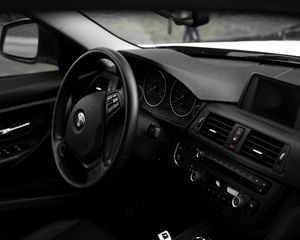 Preview wallpaper bmw, car, steering wheel, seat, salon, black