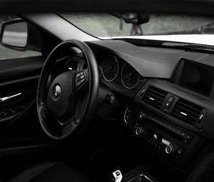 Preview wallpaper bmw, car, steering wheel, seat, salon, black